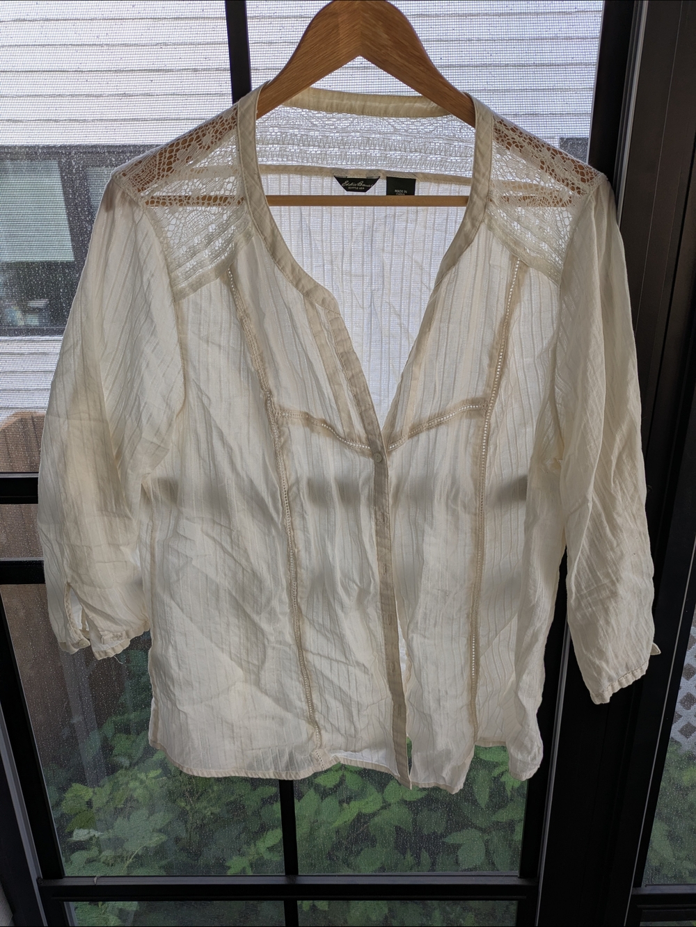Eddie Bauer Cream Lace Yoke Blouse